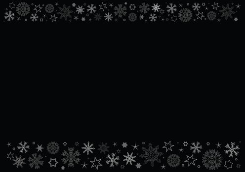 The blank horizontal black paper background with gray winter snowflakes header and footer