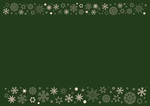 The blank horizontal dark green paper background with yellow winter snowflakes header and footer