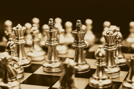 Gold Chess piece two kings facing together for business negotiate dealing talking together concept.