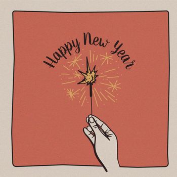 Happy New Year. Bengal fire in hand. Hand drawing illustration