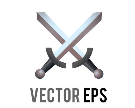 The isolated vector two warrior silver swords icon with steel blades, as crossed for combat between two knights