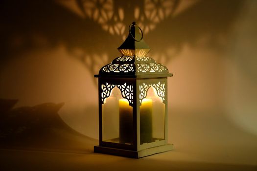 lantern illuminating white background and soft light. High quality photo