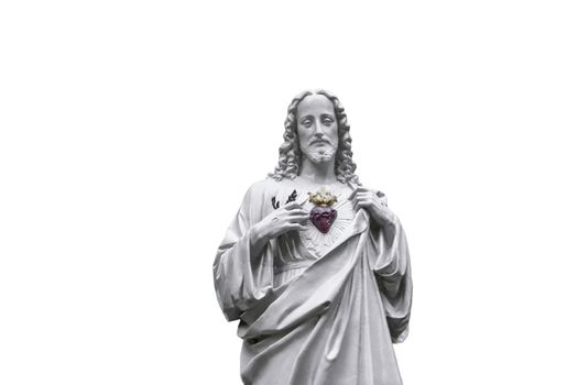 Statue of Jesus with a red heart white background
