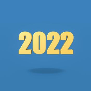 Yellow 2022 Year Number Text Isolated on Flat Blue Background with Shadow 3D Illustration