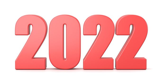 Red 2022 Year Number Text on White Background 3D Illustration