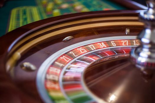 Picture of a classic casino roulette wheel. Closeup details