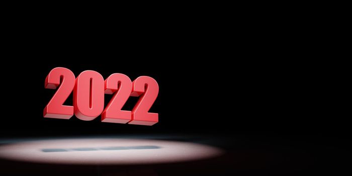 Red 2022 Year Number Text Spotlighted on Black Background with Copy Space 3D Illustration