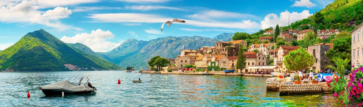 Panoramic view of Perast, small town in Montenegro