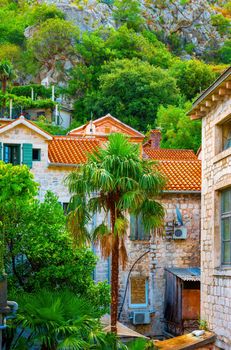 Old houses in narrow streets of Kotor, Montenegro
