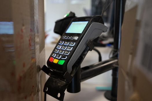 Bank terminal for credit card payments.