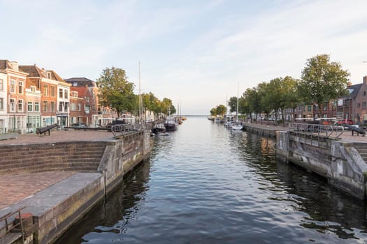 Hellevoetlsuis,Holland,02-aug-2021,view from the bridge in dutch city Hellevoetsluis , this is a popular watersports village in holland