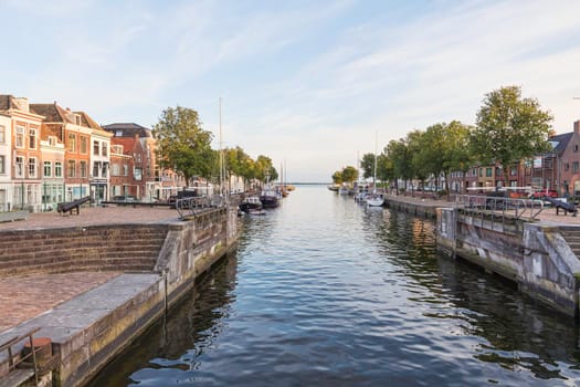 Hellevoetlsuis,Holland,02-aug-2021,view from the bridge in dutch city Hellevoetsluis , this is a popular watersports village in holland