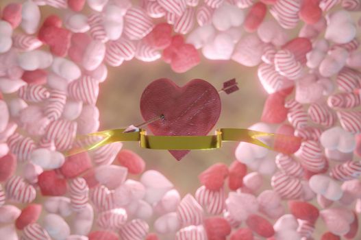 3d illustration. Cupid heart arrow .  idea concept made by red heart and Valentine ' s day