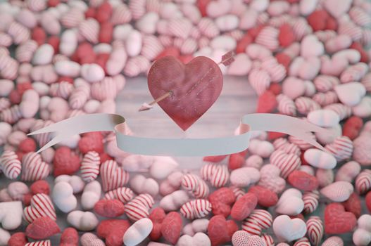 3d illustration. Cupid heart arrow .  idea concept made by red heart and Valentine ' s day