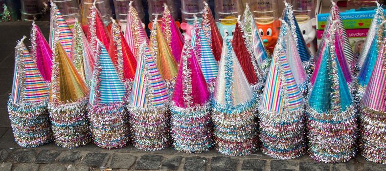 Set of party hats of variuos colors