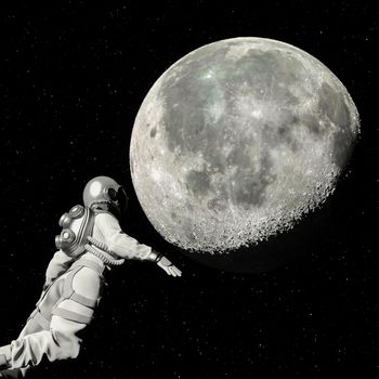 Astronaut walking in space with moon background - 3d rendering