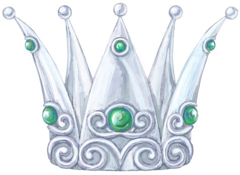Watercolor silver crown with precious stones sapphre and fianit