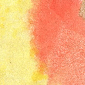 Hand Drawn Bright Background with Watercolor Colored Splashes. Yellow and Red Background.
