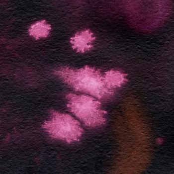 Hand Drawn Bright Background with Watercolor Colored Splashes. Pink Splashes on Black Background.