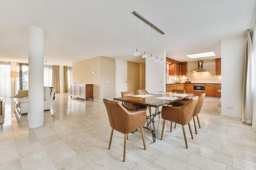 Elegant and spacious dining room with beautiful furniture