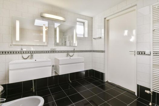 Beautiful bathroom with a bathtub and white walls