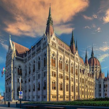 Budapest, Hungary 18.08.2021. Parliament building on the embankment of Budapest, Hungary, on a sunny summer morning