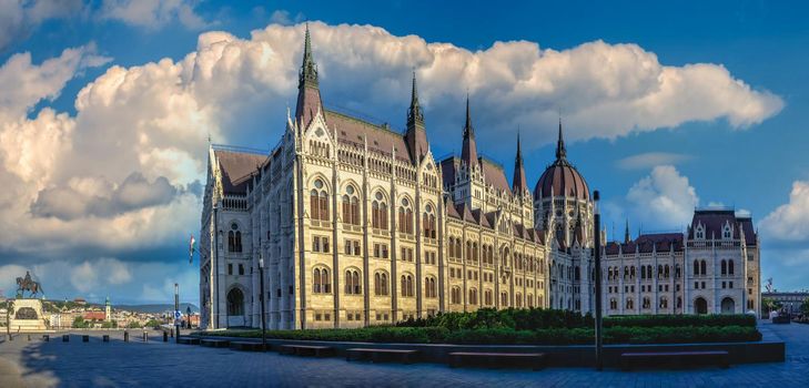 Budapest, Hungary 18.08.2021. Parliament building on the embankment of Budapest, Hungary, on a sunny summer morning