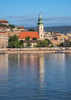 Budapest, Hungary 18.08.2021. Buda town architecture and Danube river on a sunny summer morning