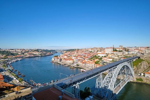 View over Porto with the iron bridge and the river Douro