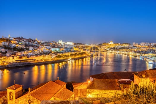 View of Porto with the river Douro at night