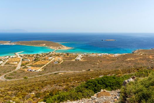 Diakofti port at the Greek island of Kythira. The shipwreck of the Russian boat Norland is in a distance.