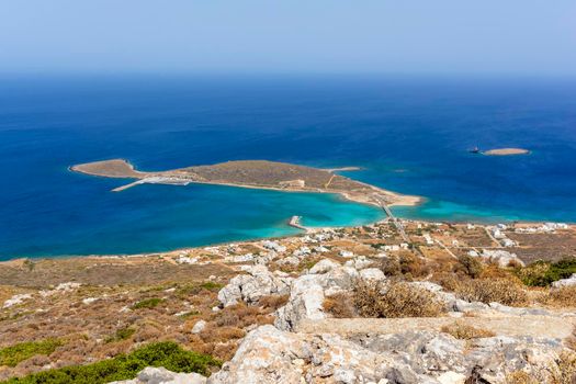 Diakofti port at the Greek island of Kythira. The shipwreck of the Russian boat Norland is in a distance.