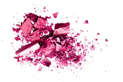 Powder cosmetics, mineral organic eyeshadow, blush or crushed cosmetic product isolated on white background, makeup and beauty banner, flatlay design.