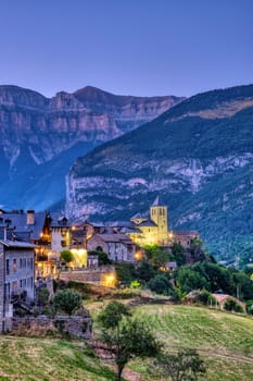 The beautiful old village of Torla in the spanisch Pyrenees at night