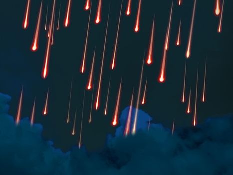 red meteors rain on the night sky dark blue cloud