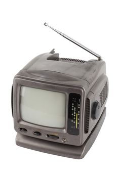 old used 5.5 inch protable analog crt tv unit isolated on white background