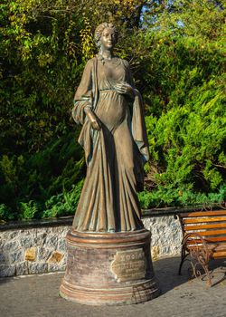 Uman, Ukraine 07.11.2020. Monument to Sofia Pototskaya in the Sofievsky arboretum or Sofiyivsky Park on a sunny autumn day