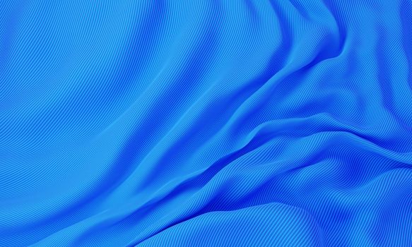 Blue silk wavy fabric background. Abstract and decorate wallpaper concept. 3D illustration rendering