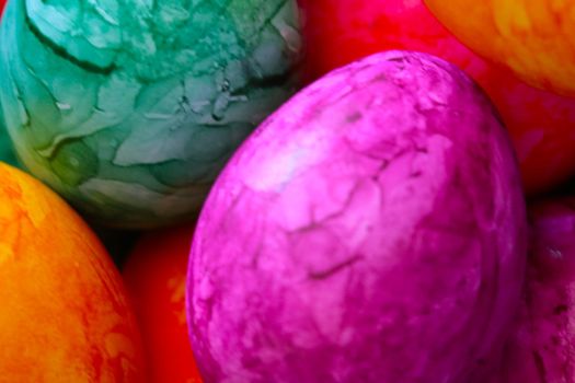 Bright colorful Easter eggs. The backdrop of the spring festival