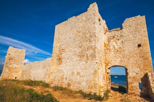 Kastelina castle, fortress ruins on Vir island, Croatia, Europe. Summer time.