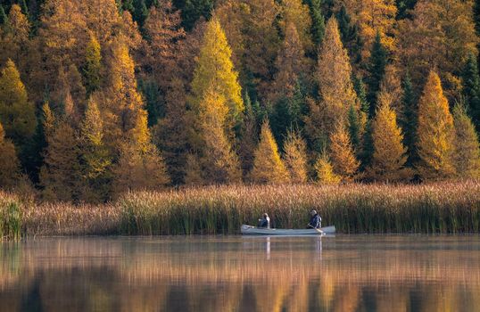 Prairie colors in fall yellow orange trees canoe calm