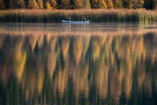 Prairie colors in fall yellow orange trees canoe calm