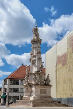 Budapest, Hungary 18.08.2021. Column of the Holy Trinity on the Buda town in Budapest, Hungary, on a sunny summer morning