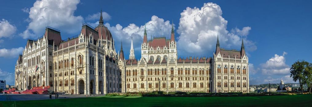 Budapest, Hungary 18.08.2021. Parliament building on the embankment of Budapest, Hungary, on a sunny summer morning