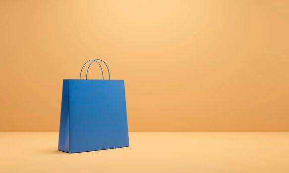 Blue shopping bag on brown background. 3d illustration
