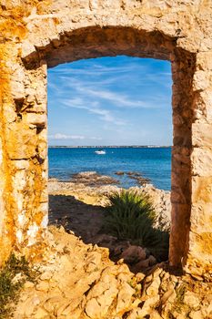 View on sea from Kastelina castle, fortress ruins on Vir island, Croatia, Europe. Summer time.