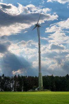 Green Energy, wind farm against sky, Bergisches Land, Germany