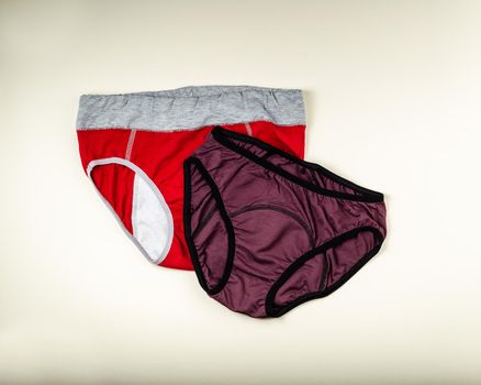 Two different types of menstrual panties. Reusable underwear for sustainable menstruation