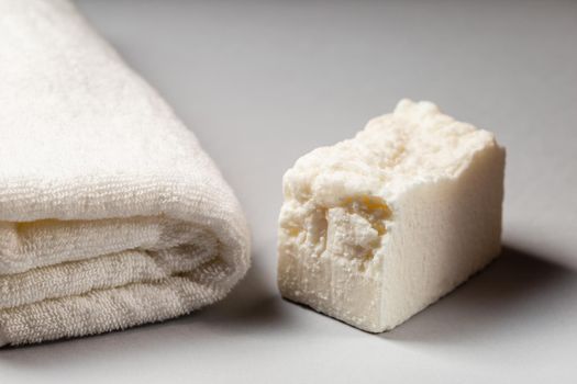 Homemade laundry detergent. Washing solid soap bar. Eco-friendly Sustainable lifestyle concept