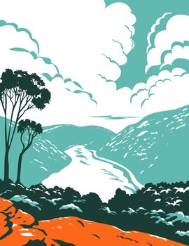 WPA poster art of Berowra Valley National Park with Berowra Creek located in northern Sydney, New South Wales, Australia done in works project administration or federal art project style.
